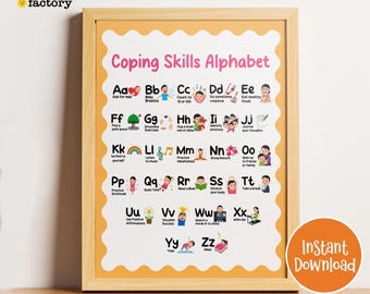Coping Skills Alphabet Poster: Calming Strategies for Kids (PDF Downloadable Print