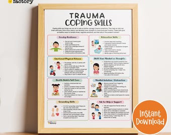 Trauma Coping Skills Chart: PTSD Recovery, Therapy Handout (PDF & PNG Instant Download