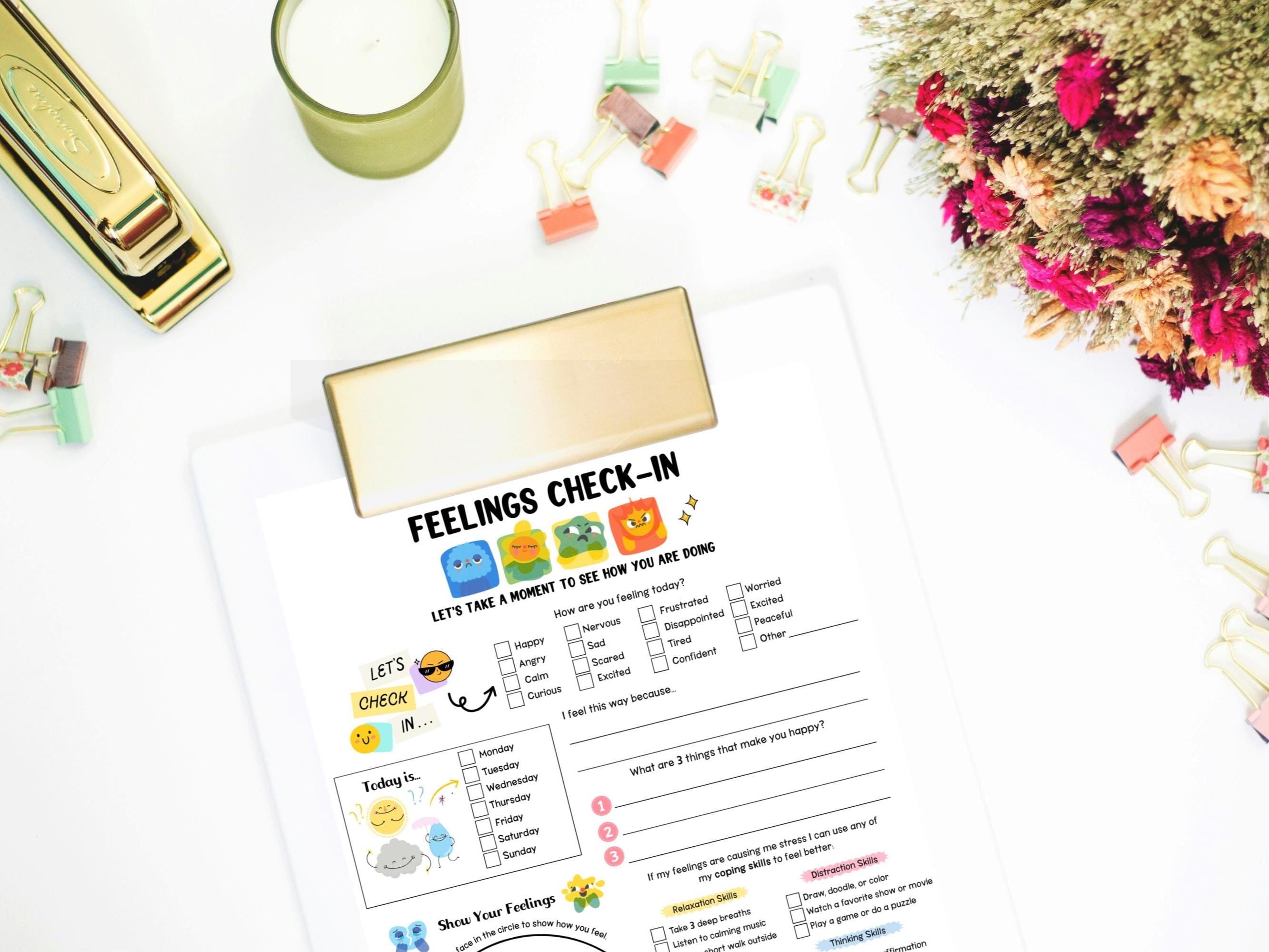 Feelings Check-in Worksheet: Social Emotional Learning, Self Regulation ...