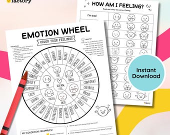 Emotions Wheel Coloring Activity, Feelings Chart Printable (Digital Download)
