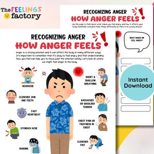 Recognizing Anger Worksheets, How Anger Feels, Anger Management for Kids & Teens, Anger Therapy Activities, Anger Control, Instant Download