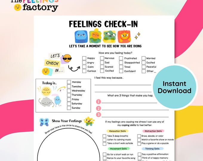 Feelings Check-in Worksheet: Social Emotional Learning, Self Regulation ...