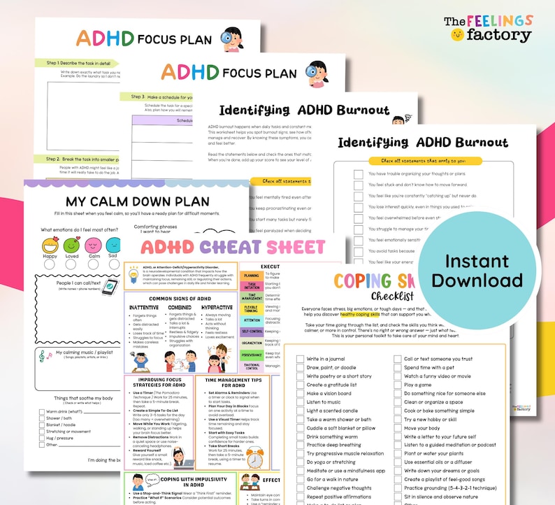 ADHD Coping Skills Toolkit, Focus Planner, Burnout Recovery Guide ...
