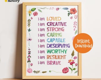 Watercolor Kids Affirmation Poster: Daily Motivational Wall Art (Instant Download, JPG Files)