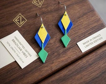 Pendientes geométricos coloridos de los años 80 – Hechos a mano en cuero.