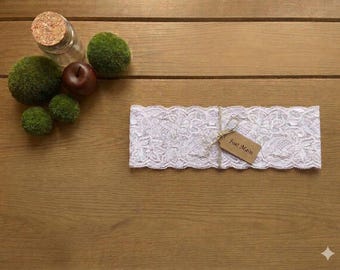 Diadema de encaje blanco, accesorio elástico de estilo bohemio para el cabello de mujer.