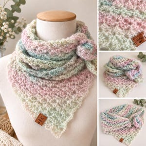 Minivirkad mohairullbandanasjal/halsduk – Handgjord triangelhalsduk – Boho accessoar för kvinnor