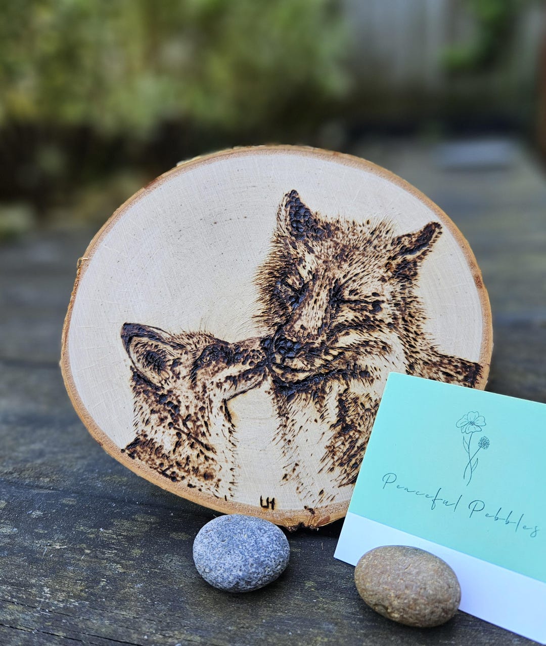 Pyrograph Fox Pyrography Art: Fox and Cub Coaster - Etsy UK