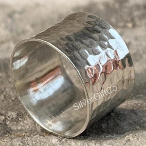 Hammered Sterling Silver Wide Band Ring: Rustic Unisex Design