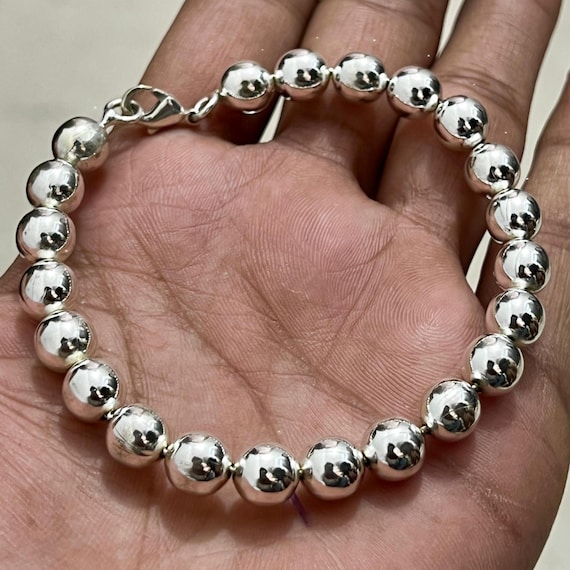 アクセサリー Silver Beaded Bracelet / Medium Sterling Silver Beaded Bracelet: Minimalist 925 Ball Chain