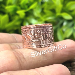 Copper Flower Band Ring–Boho Floral Jewelry,Handmade Botanical Band,Vintage-Inspired Copper Flower Ring,Artisan Jewelry,Unique Handmade Band