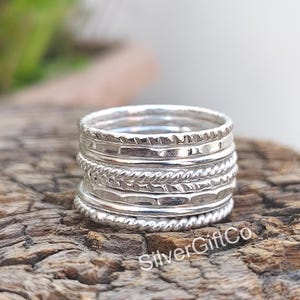 Stacking rings, stackable rings, stack rings, set of 8 ring, Sterling silver bands, Silver band rings, Ring stacks, Silver stackable rings.