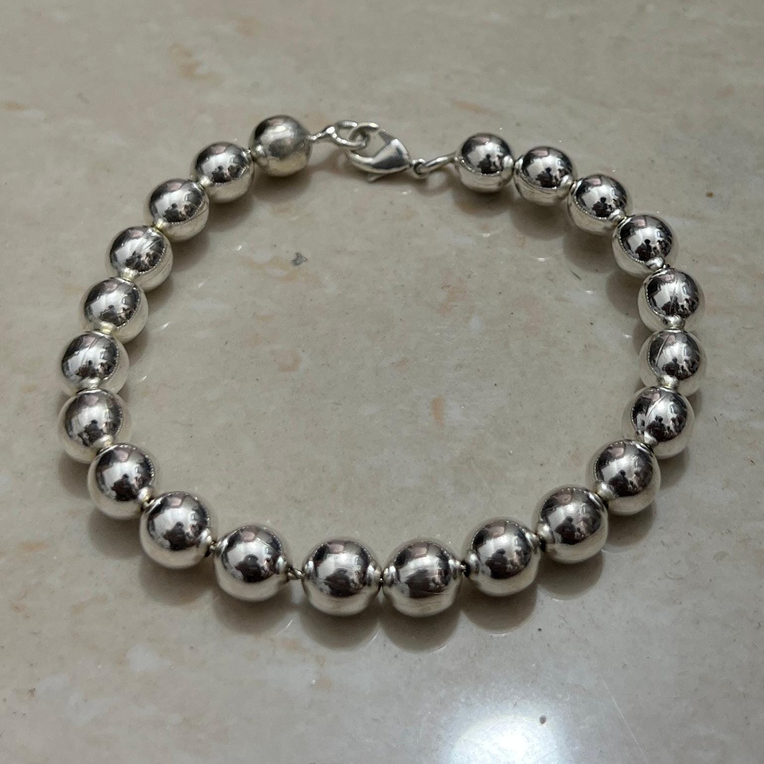 アクセサリー Silver Beaded Bracelet / Medium Sterling Silver Beaded Bracelet: Minimalist 925 Ball Chain