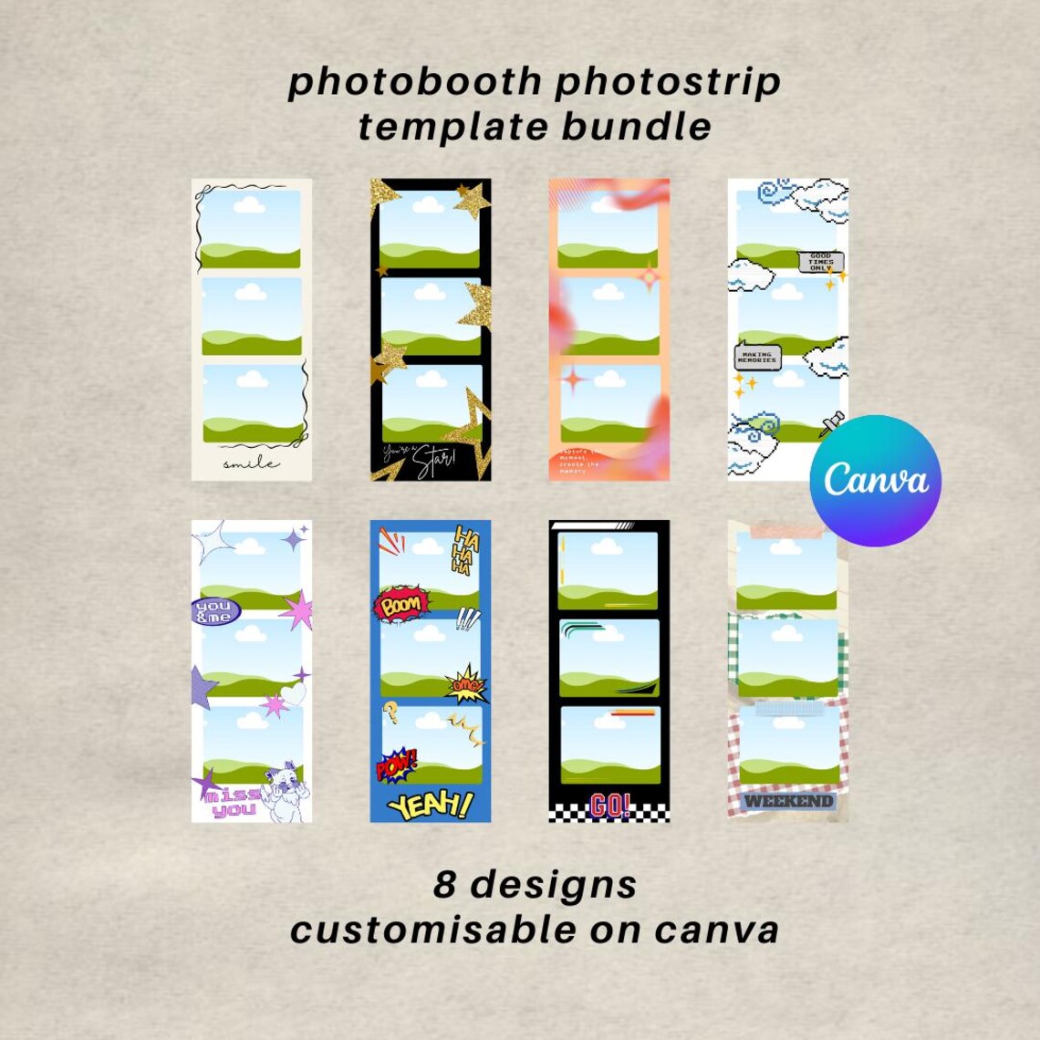 Photobooth Photostrip Canva Digital Template Set 8 Editable