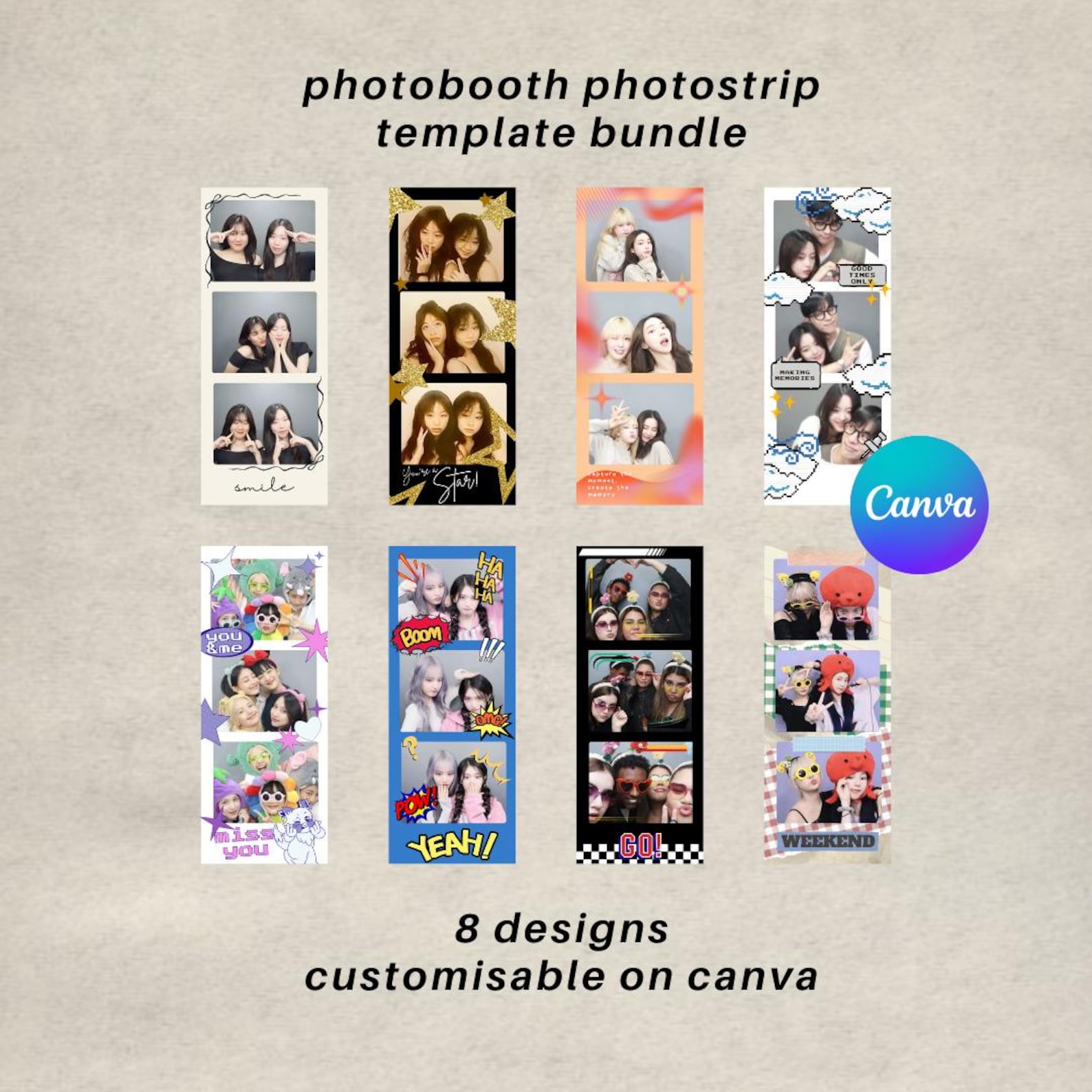 Photobooth Photostrip Canva Digital Template Set 8 Editable