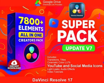 7800+ Elements, DaVinci Resolve Super Creators Pack: Transitions, Titles (Instant Download)