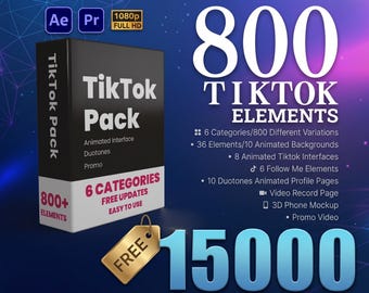 800 éléments TikTok avec 15 000 vues Tiktok gratuites, arrière-plans, espaces réservés pour la promotion vidéo, ressources d'animation