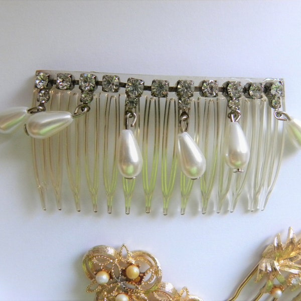 Bridal Comb Pearl with Rhinestones Hair Comb / Wedding Prom Special Celebration Hair Accessories Rhinestone Pearl Hair Comb Vintage