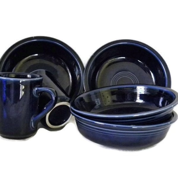 Fiesta Coupe Cobalt Blue Soup Cereal Bowls and 2x Bistro Latte Coffee Cocoa Mugs Homer Laughlin HLC 1986