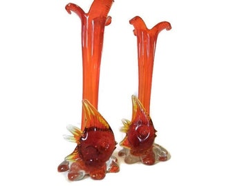 Vintage Murano Ruby Red Fish Vase: Palm Beach Coastal Decor