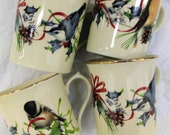 Lenox Winter Greeting Porcelain Bird Mugs by Catherine McClung, Set of 4 in Excellent condition. Gift for Nature Bird Lover