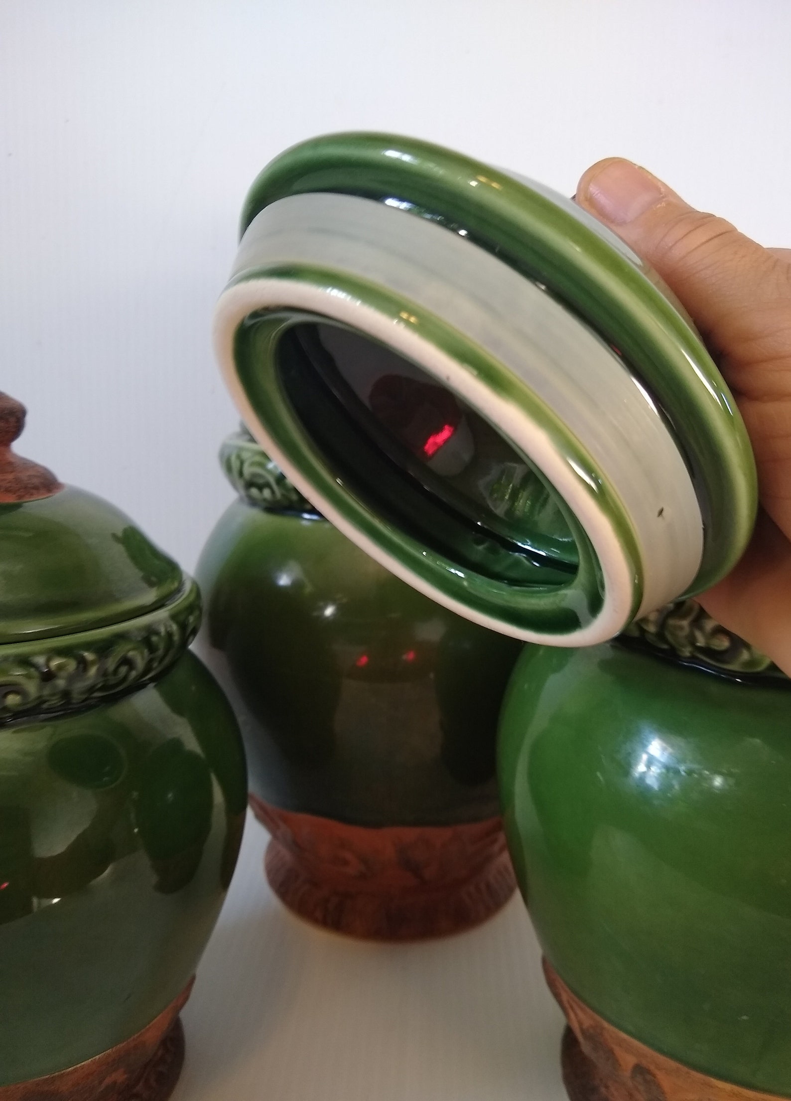 Large Green Ceramic Canisters Jar Set Certified International Etsy