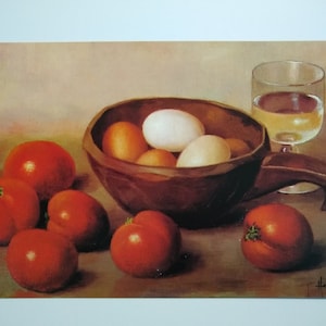 Henk Bos Lithograph: Mid-Century Still Life, Bowl of Eggs & Tomatoes