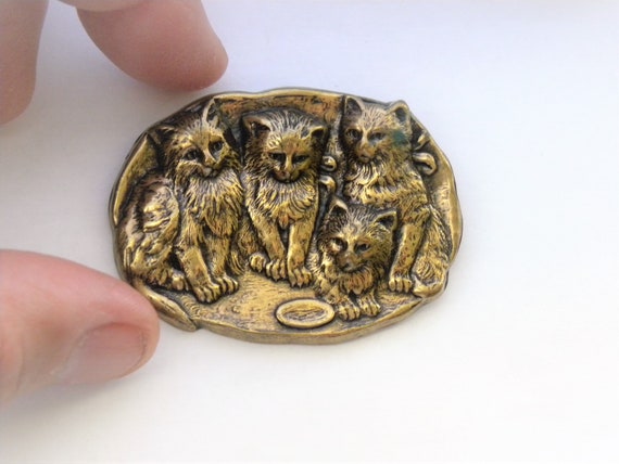 Broche Vintage Tête De Chat En Laiton Doré - Bijou Rétro Sans Marque