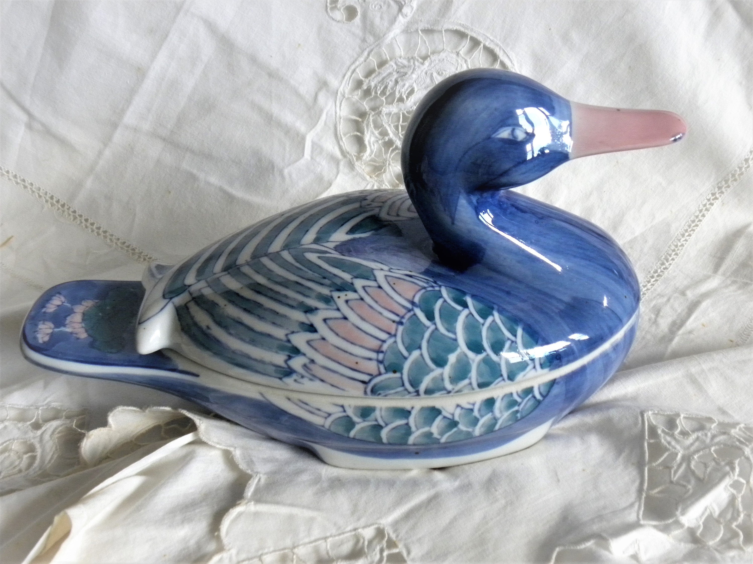 Ceramic Duck Tureen Blue White Large Duck Casserole Dish Etsy