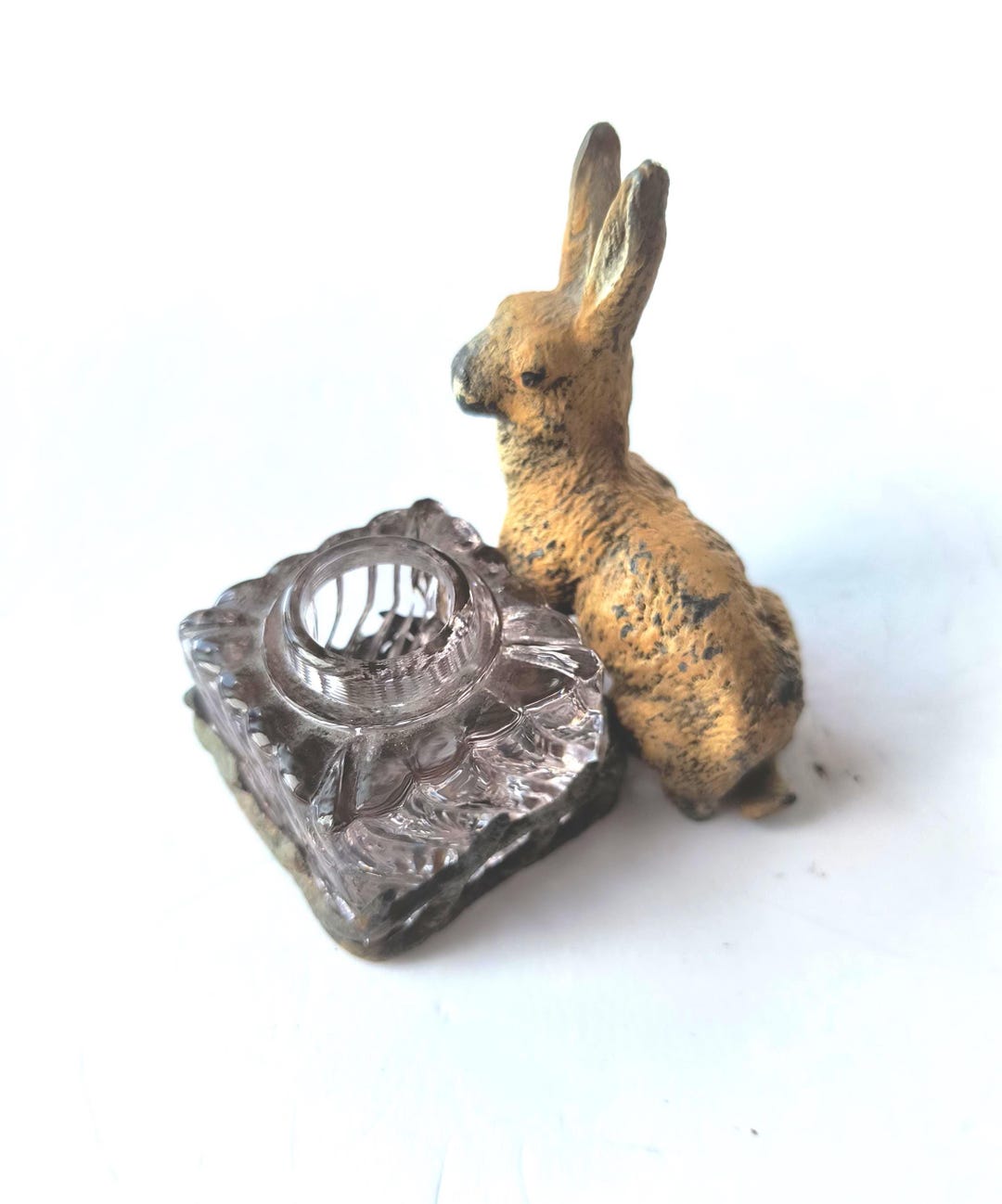 Antique Cold Painted Hare Bunny Rabbit Inkwell With Baccarat Swirl ...