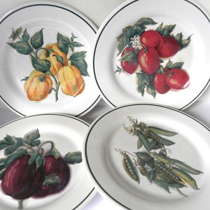 Vintage Williams Sonoma Vegetable Rimmed Plates Made in Portugal Set of 4x, Each Measure 8 1/2&quot;