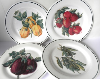 Vintage Williams Sonoma Serving Plates with Decorative Hand Painted  Vegetables: Made in Portugal Kitchen Plate Decor, Set of 4