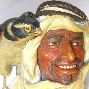 W.H. Bossons Chalkware Head Bust: Man with Falcon, 1960s Wall Sculpture