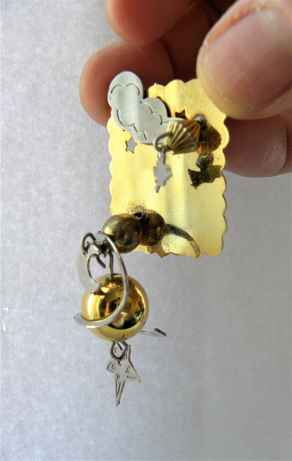 Gold Kinetic Futurist Brooch Pin, Gold Silver Ear… - image 6
