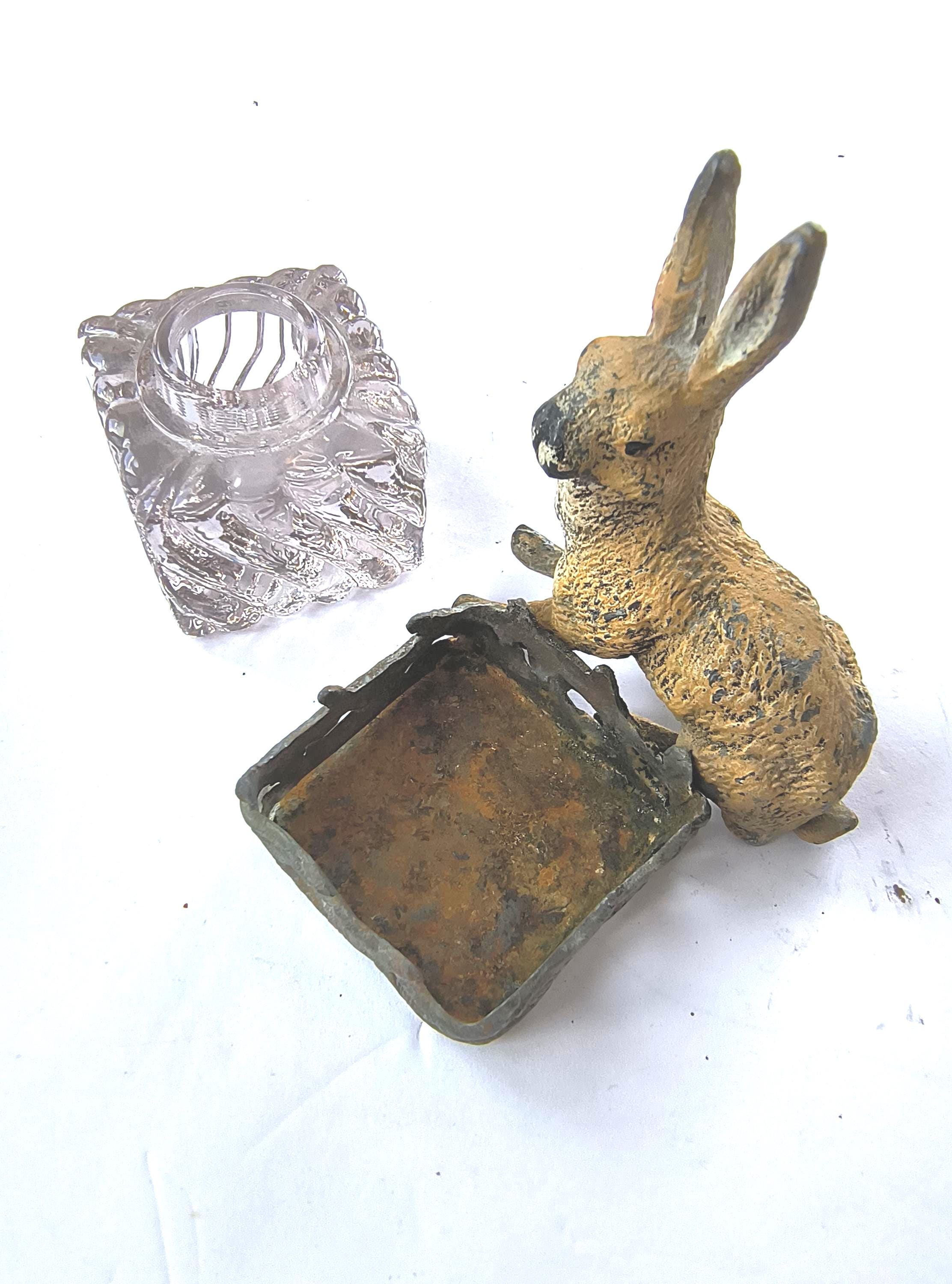Antique Cold Painted Hare Bunny Rabbit Inkwell With Baccarat Swirl ...