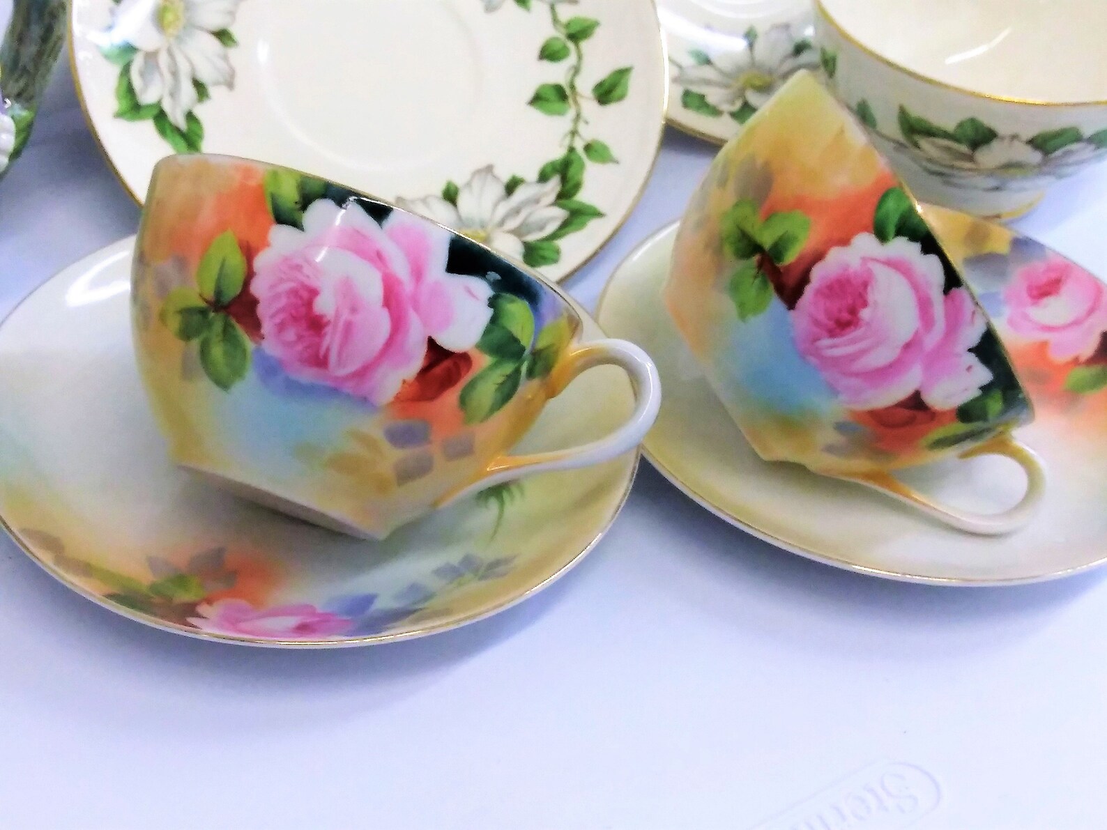 Nippon Teacups Set of 2 Hand Painted Tea Cups Japan Pink Etsy
