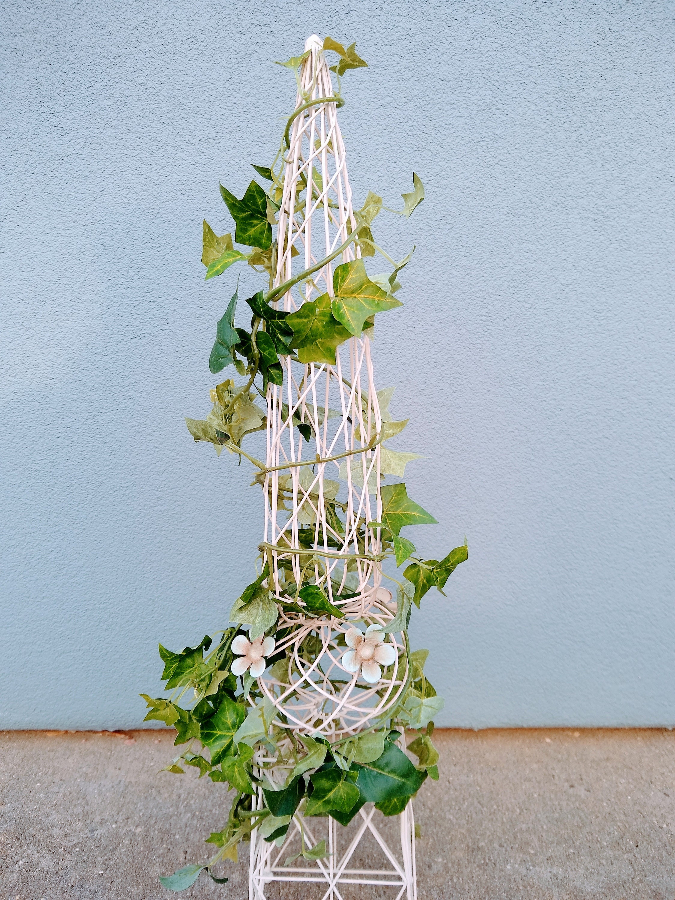 Wire Container Topiary French White Wire Plant Topiary Stand: Tole Florets, Faux Ivy - Etsy