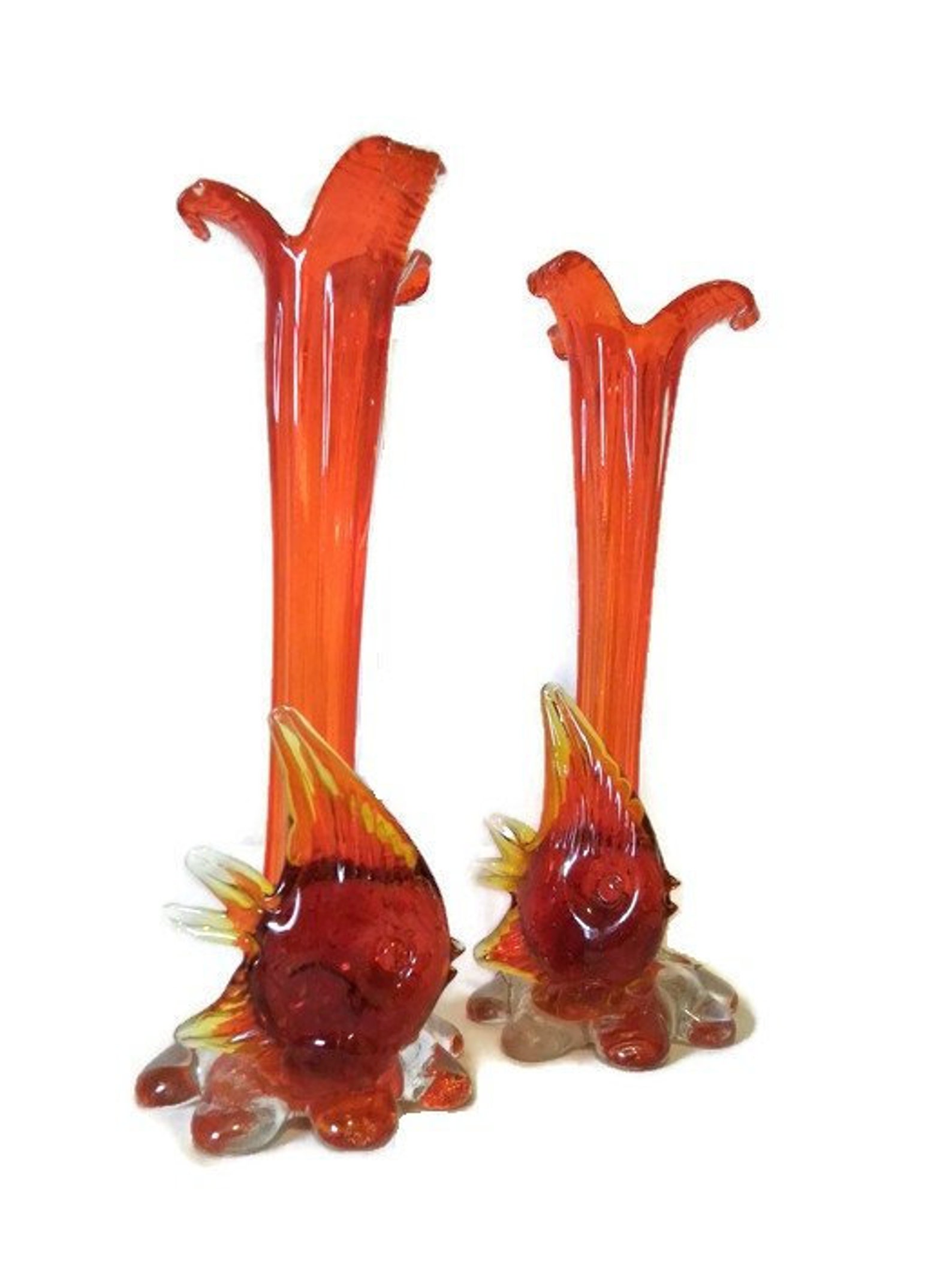 Fluted Red Murano Glass Fish Vase Red Tulip Glass Vase With Etsy UK