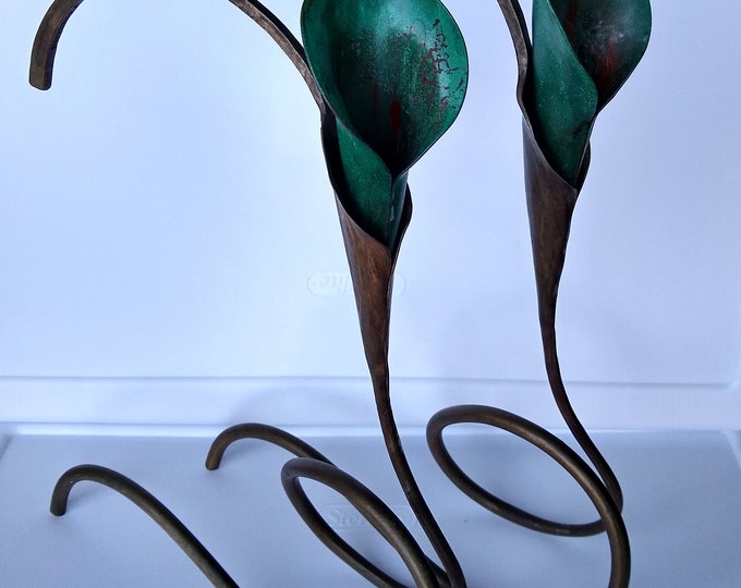 Pair of Jack Brubaker Handwrought Iron Calla Lily Candlesticks, Wrought