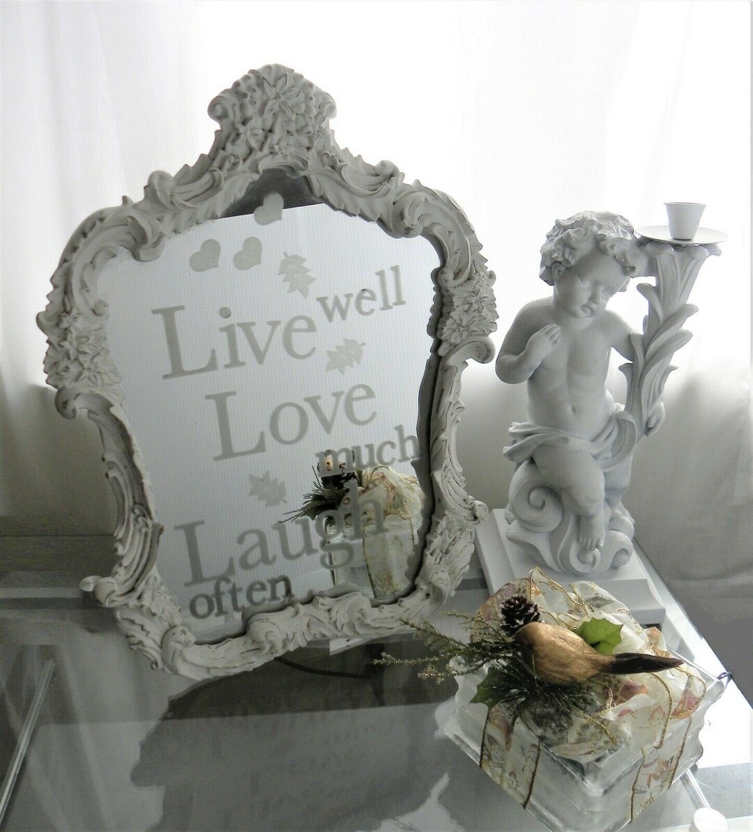 Chalk White Shabby Chic Vanity Mirror Ornate Vintage Wall Mirror French