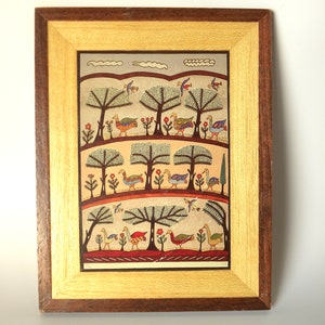 Vintage Shalom Of Safed, Timber Art Hand Work from Israel, Folk Art Forest Tree Scenery, Bird Folk Art, Judaica Gift