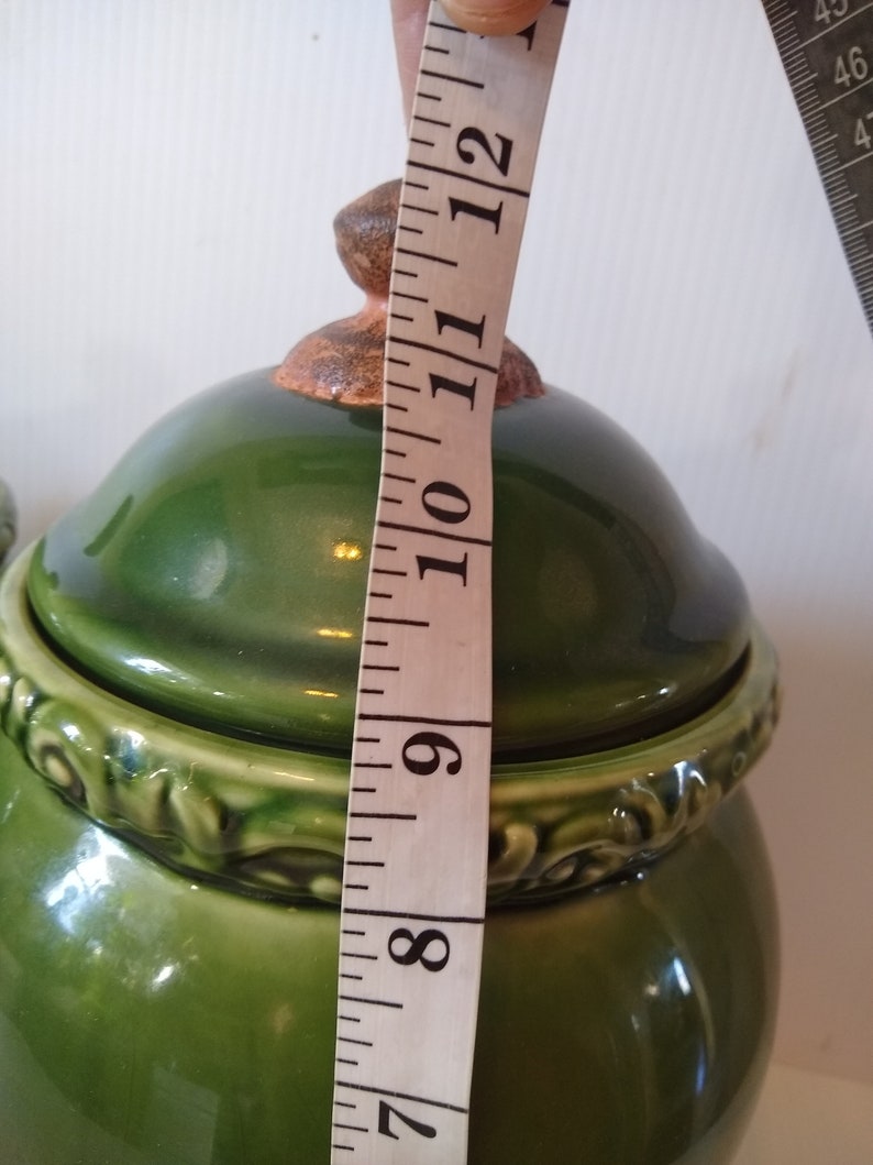 Large Green Ceramic Canisters Jar Set Certified International Etsy