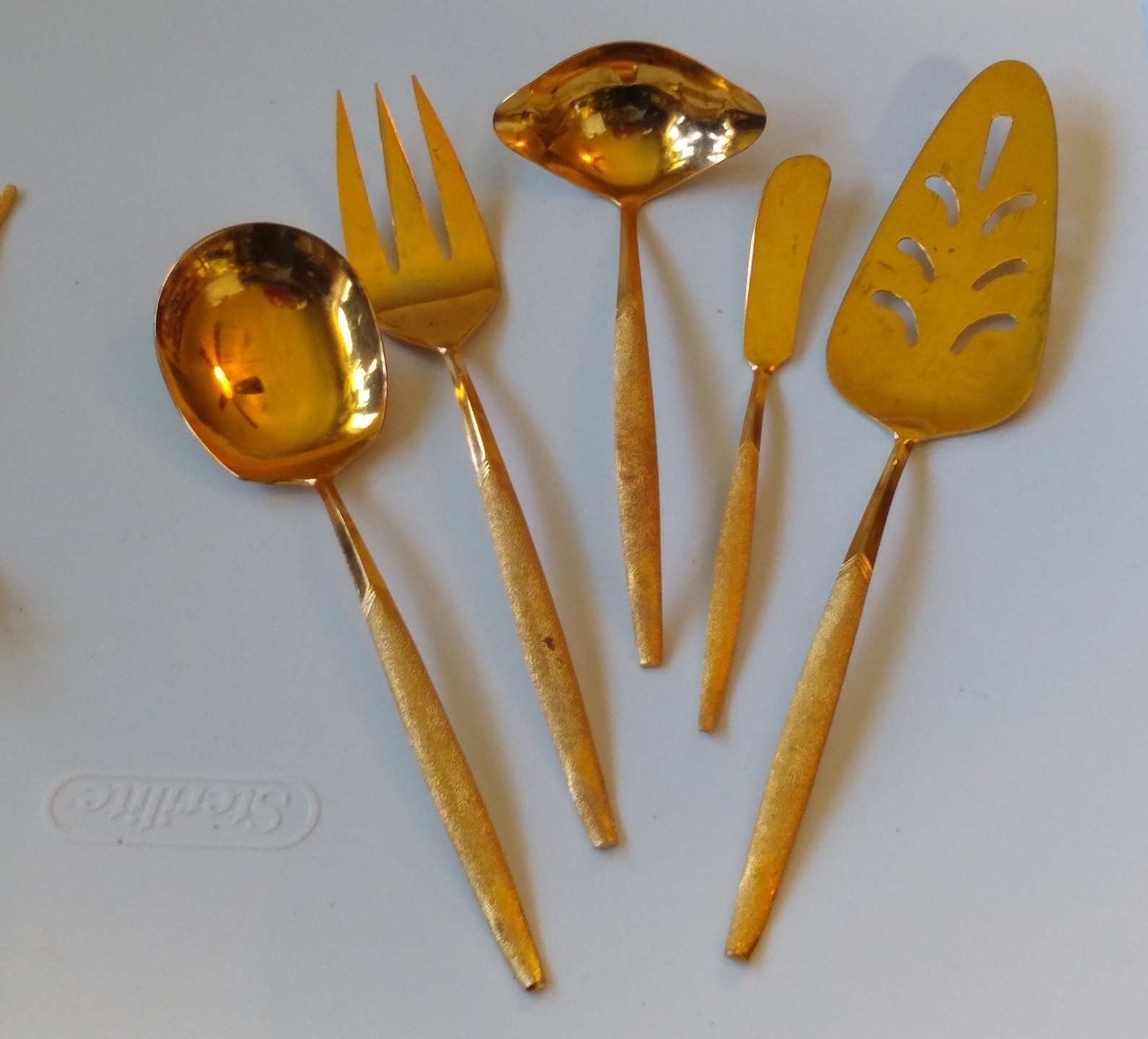 Gold Plated Cosmos Dinner Utensils Serving Set Serving Spoon Etsy