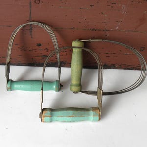 Androok Dough Pastry Hand Mixer Green Wood Handle, 1950s Made in USA, Vintage Farmhouse Kitchen Tool Set of Three (3)