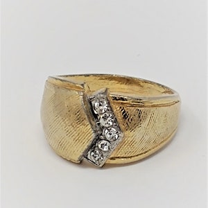 Vintage 70&#39;s Chunky Gold Ring with CZ Diamond Stones Unisex