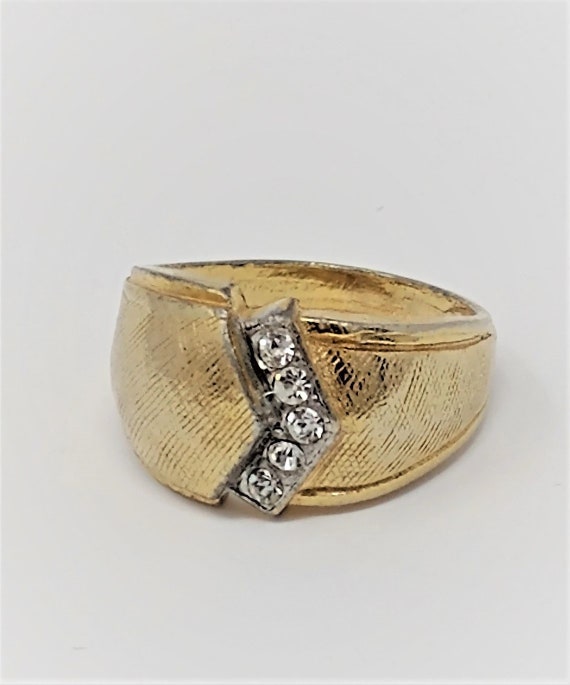 Vintage 70's Chunky Gold Ring with CZ Diamond Ston