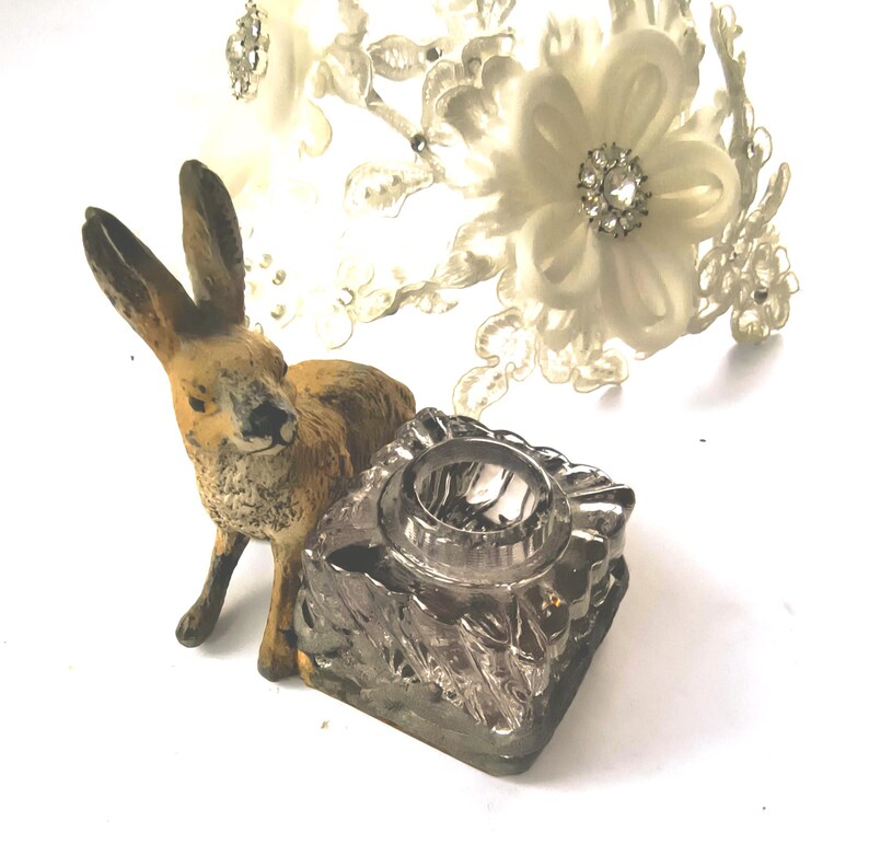 Antique Cold Painted Hare Bunny Rabbit Inkwell With Baccarat Swirl ...