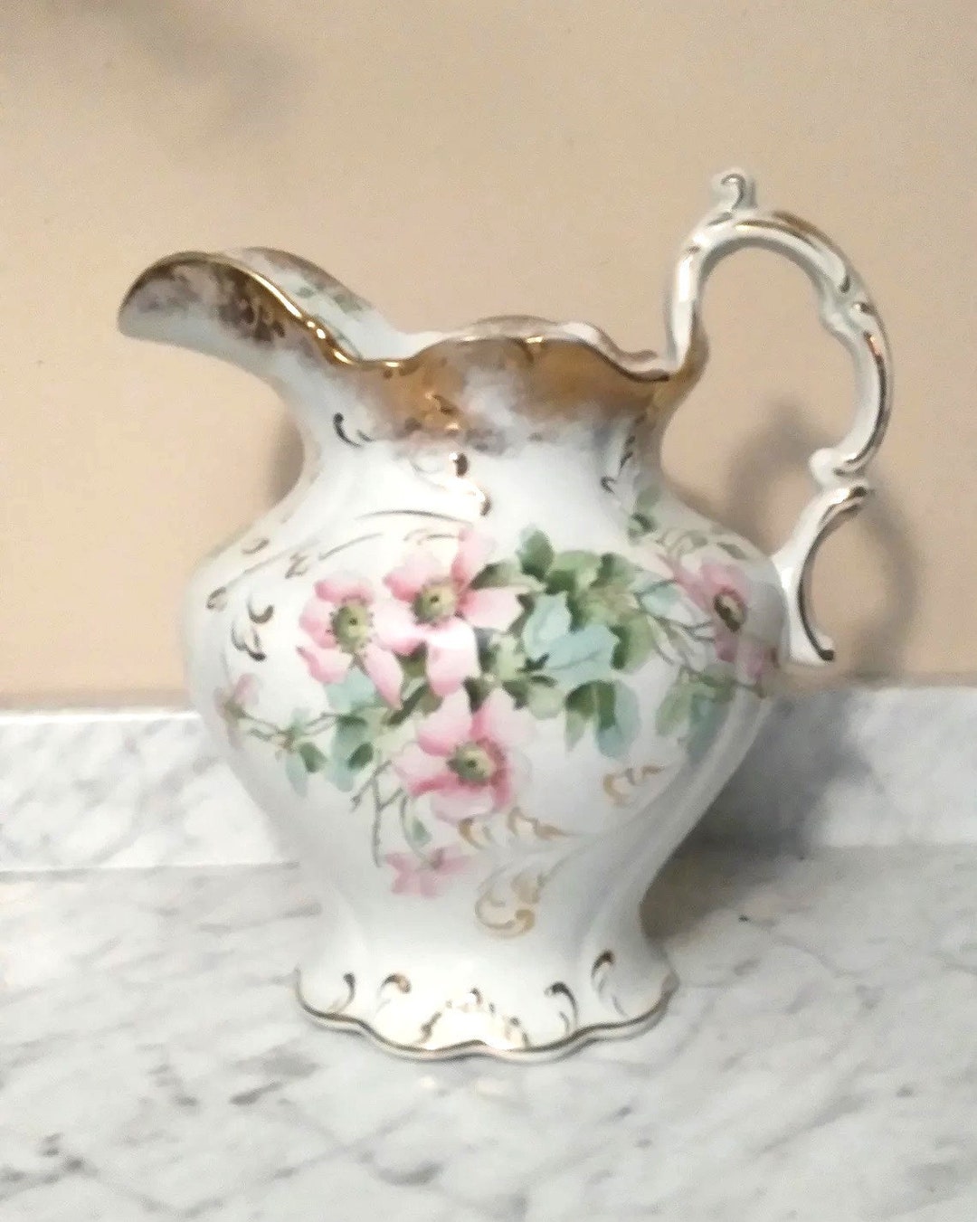 Antique Large Semi Vitreous Porcelain Pitcher French Country Etsy