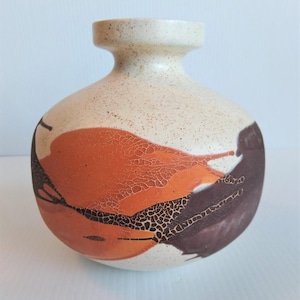 Royal Haeger Earth Wrap Vase in Cream Orange and Brown Glaze, USA Pottery