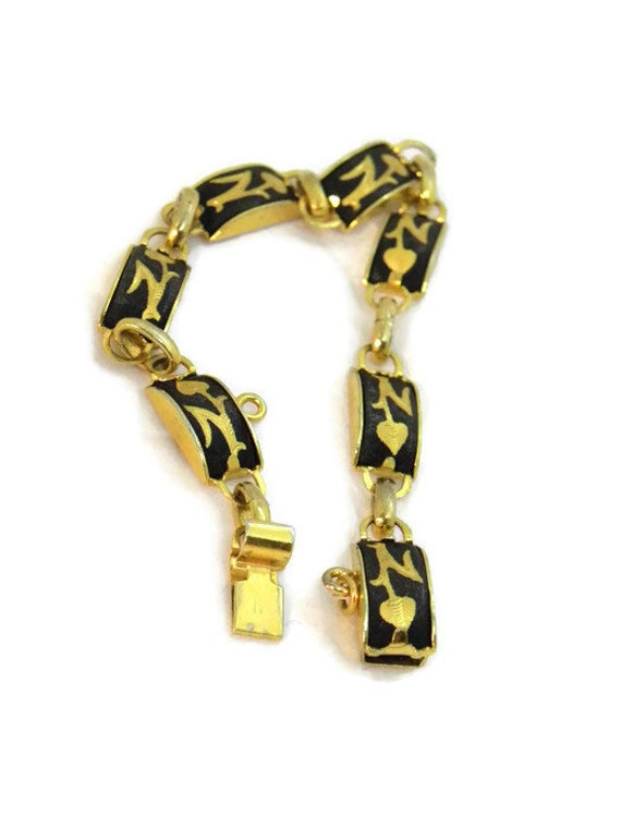 Victorian Style Etched Gold with Black Enamel Brac